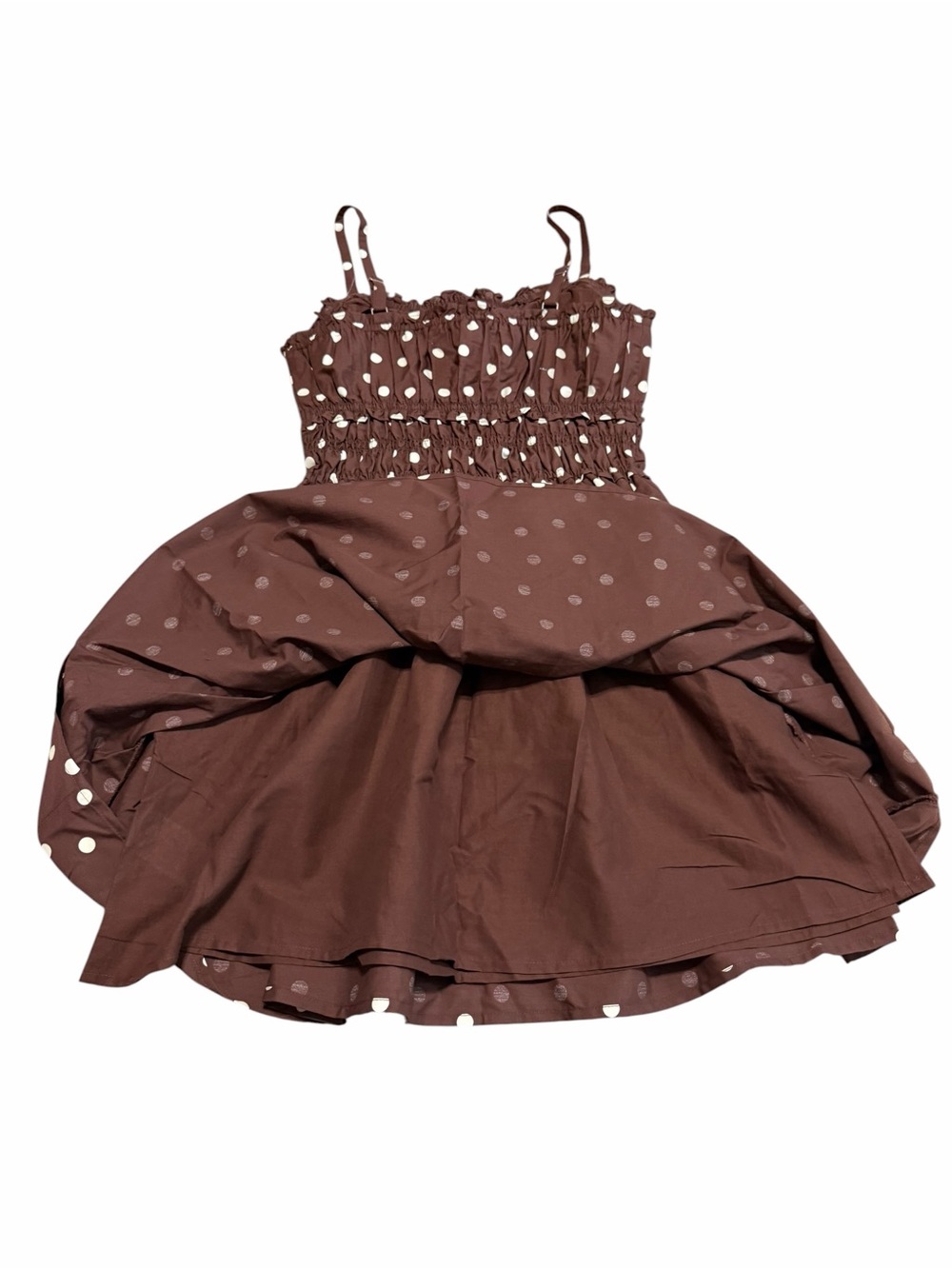 NWT Abercrombie & Fitch Brown Polka Dot Bra-Free Smocked Waist Mini Dress | M - Picture 7 of 8